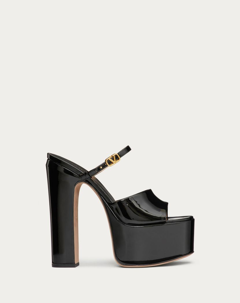 Sandals | Woman VALENTINO Valentino Garavani Tan-Go Platform Patent Leather Slide 155Mm Black