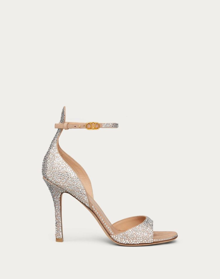 Sandals | Woman VALENTINO Valentino Garavani Tan-Go Sandal With Crystals 100Mm Crystal/Rose Cannelle